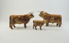 Beswick Farm Animal Figures - Family of Three. 1/ Highland Bull, Model Num 2008, Designer A.