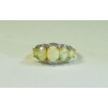 Natural Opal and and White Zircon Ring, five graduated, oval cut,