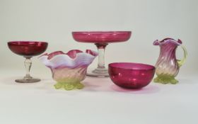 Antique Collection of Cranberry Glass Items ( 5 ) In Total. Assorted Shapes and Sizes, Tazza - 6.