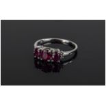 Ladies 9ct White Gold 3 Stone Ruby Ring. Fully Hallmarked ' Nice Rubies ' Good Colour.