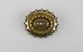 Victorian 10ct Gold Starburst Brooch, Set with Seed Pearls. c.1880. Marked 10ct. 1.