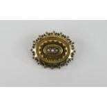 Victorian 10ct Gold Starburst Brooch, Set with Seed Pearls. c.1880. Marked 10ct. 1.