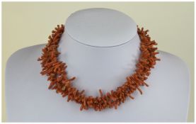 Double Strand Coral Necklace. Gilt clasp.