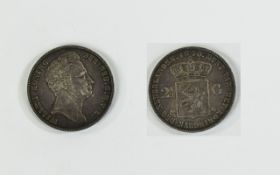 Netherlands King Willem Koning Silver 2.5 Gulden Date 1840.