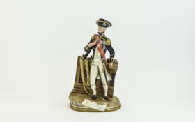 Capodimonte Impressive and Signed Porcelain Figure of a Lord Admiral, Horatio Nelson, Standing on