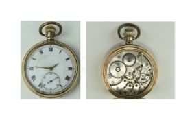 American 10ct Gold Plated Keyless Open Faced Pocket Watch, with White Porcelain Dial,