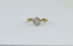 9ct Gold Diamond Cluster Ring set with round cut diamonds. Fully hallmarked. Ring size N.