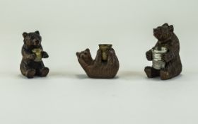 An Early 20th Century Interesting Collection of 3 Black Forest Miniature Bear Figures,