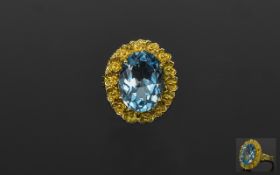 A Fine 18ct Yellow Gold Set Single Stone Aquamarine Ring,