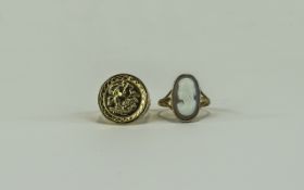 9ct Gold Signet Ring. Together with a 9ct gold cameo ring.