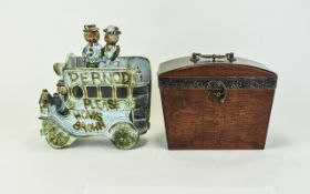 Studio Pottery Novelty Advertising Bus. Together with a hinged velvet lined casket.