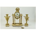 Lardot & Boyon Paris Three Piece Clock Garniture Set, white enamel dial, Arabic numerals, gilt metal