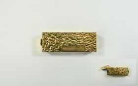 Dunhill Gold Plated Bark Finish Petrol Lighter From The 1970's.