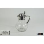 Victorian Nice Quality Silver Lidded Globular Shaped Glass Claret / Water Jug. Hallmark London 1888.