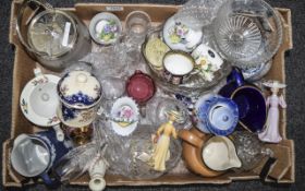 Box of Miscellaneous Pottery and Glass comprising cups, jugs,