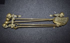 Antique Heavy Pair of Brass Fire Irons and Dogs,