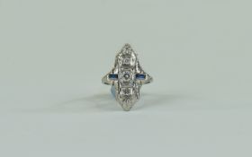 18ct White Gold Art Deco Style Ring set with three round cut central diamonds between two baguette