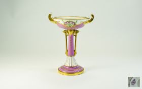 Minton - Late 19th Century Hand Painted and Stylish Twin Handle Pedestal Bowl / Tazza, Finishes In