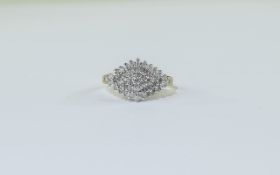 9ct Gold Diamond Cluster Ring set with round brilliant cut diamonds. Stamped 9ct. Ring size O.
