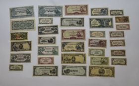 Japanese Government World War II Invasion Money Bank Notes. c.1942 - 1944 ( 33 ) Notes In Total.