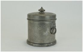 Unity Pewter Biscuit Barrel/Tobacco Jar Pull Off Lid, Planished Body With Two Lion Mask And Ring