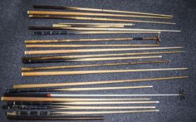 Mixed Collection Of Approx 20 Snooker Cues A/F