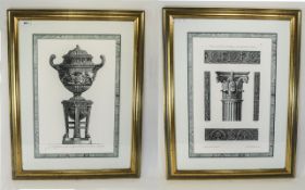 Two Copies of 18thC Architectural Prints, mounted and framed behind glass 21 by 26 inches,