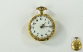 A Ladies 18ct Yellow Gold Fine and Ornate Miniature Keyless Small Open Faced Pocket Watch,