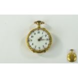 A Ladies 18ct Yellow Gold Fine and Ornate Miniature Keyless Small Open Faced Pocket Watch,