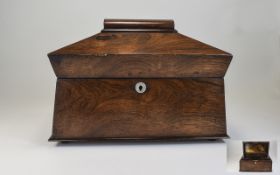 English 19th Century - Impressive Oak Cased Sarcophagus Shaped Twin Lidded Compartments Tea Caddy,