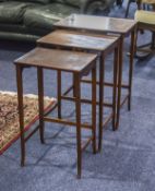 Edwardian Set of 3 Inlaid and Banded Graduated Side Tables, In Mahogany.