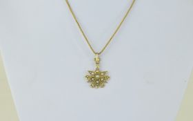 Victorian 9ct Gold Pearl Set Pendant star burst design with split pearls, pearl set bale,