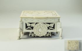 Early 20thC Ivory Trinket Box Hinged Top With Carved Floral Decoration, Pierced Sides,