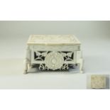 Early 20thC Ivory Trinket Box Hinged Top With Carved Floral Decoration, Pierced Sides,