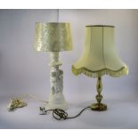 Onyx Table Lamp And Shade Together With A Figural Lamp And Shade