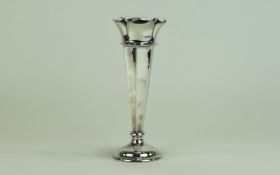 Edwardian Silver Vase with Fluted Stem and Handkerchief Shaped Rim, Raised on a Circular Base,