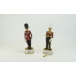 Pair of Capodimonte Style Figures of British Soldiers, one titled 'Coldstream Guards Captain', the