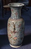 Large 19thC Chinese Temple Vase Decorated Throughout On A Pastel Ground With Tropical Birds