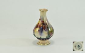 Royal Worcester Hadley Hand Painted Vase ' Blackberries ' Stillife. Date 1905, Unsigned. Height 5.25