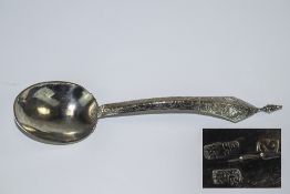 Chinese - Handmade 19th Century Silver Ceremonial Anointing Spoon with Chinese Character Marks to