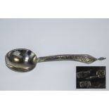 Chinese - Handmade 19th Century Silver Ceremonial Anointing Spoon with Chinese Character Marks to