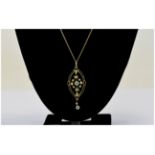 Victorian Nice Quality Ornate Pendant Drop Set with Seed Pearls and White Sapphires,