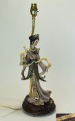 Capodimonte Signed Figural Table Lamp In The Form of a ' Japanese Geisha Girl ' Signed Balcari. c.