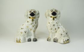 Staffordshire Pair of White and Gold Poodles Figures. In Good Overall Condition. Each 7.
