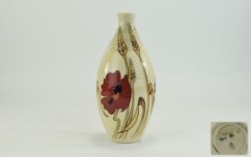 Moorcroft Modern Vase ' Harvest Poppies and Corn ' Design on Cream Ground. Designer Emma Bossons.