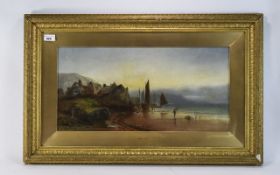 William Gilbert Foster Oil on Canvas, harbour scene with figures. Signed and dated lower left