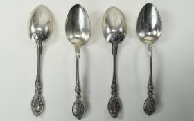 Edwardian Matched Set of Four Silver Ornate Decorated Spoons. Hallmark Sheffield 1907, 1909.