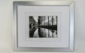 Modern Framed Decorative Black and White Print, mounted and behind glass. 8 by 105 inches.