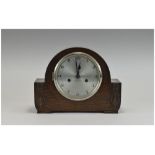 Early 20thC Oak Cased Mantle Clock, silvered dial, Arabic numerals. Marked Enfield. Ticking but