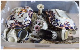 Box of Miscellaneous Pottery comprising blue and white, 19th and 20th Century cabinet plates,